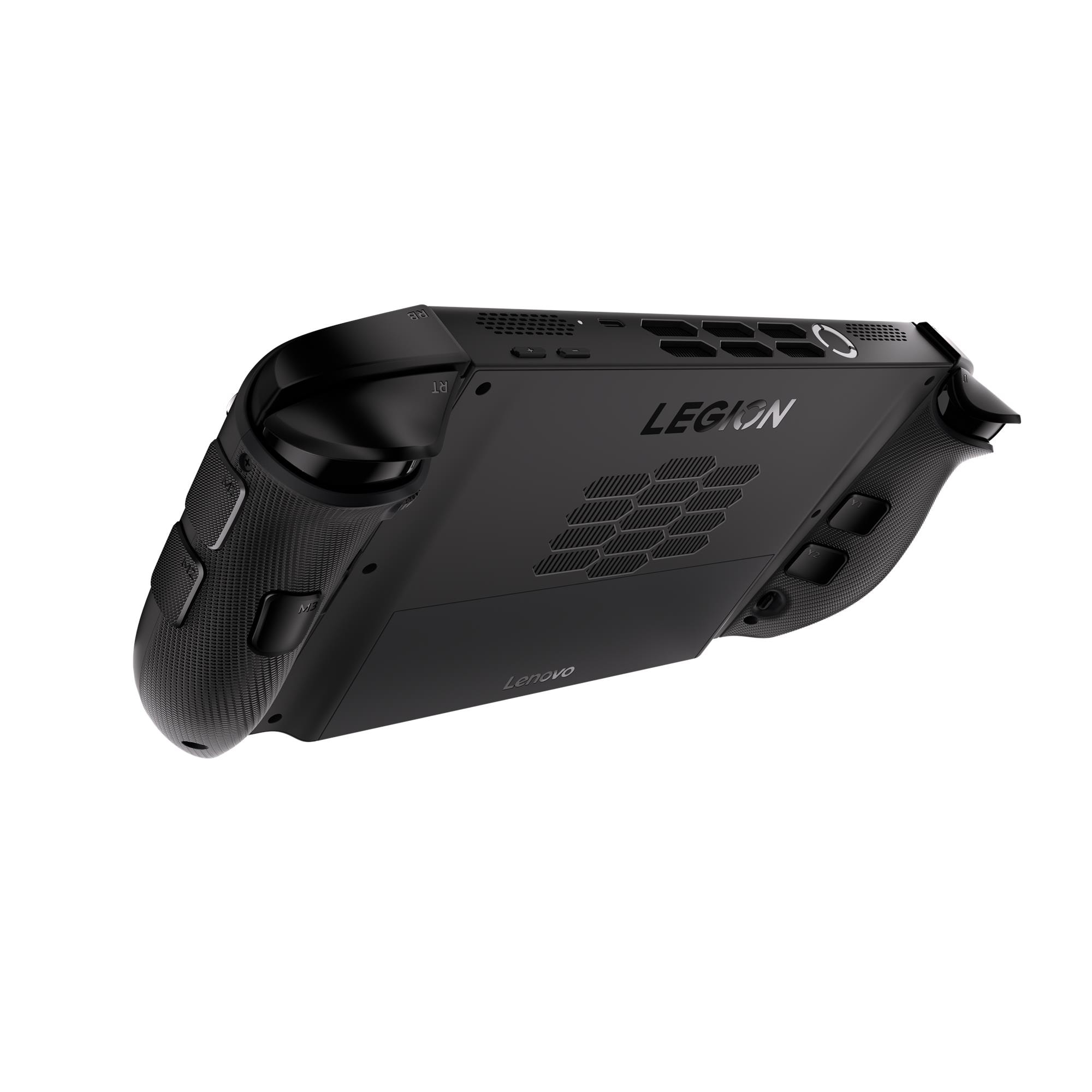 Rear view of Lenovo Legion Go 8ASP2 showing the attached controllers and ventilation